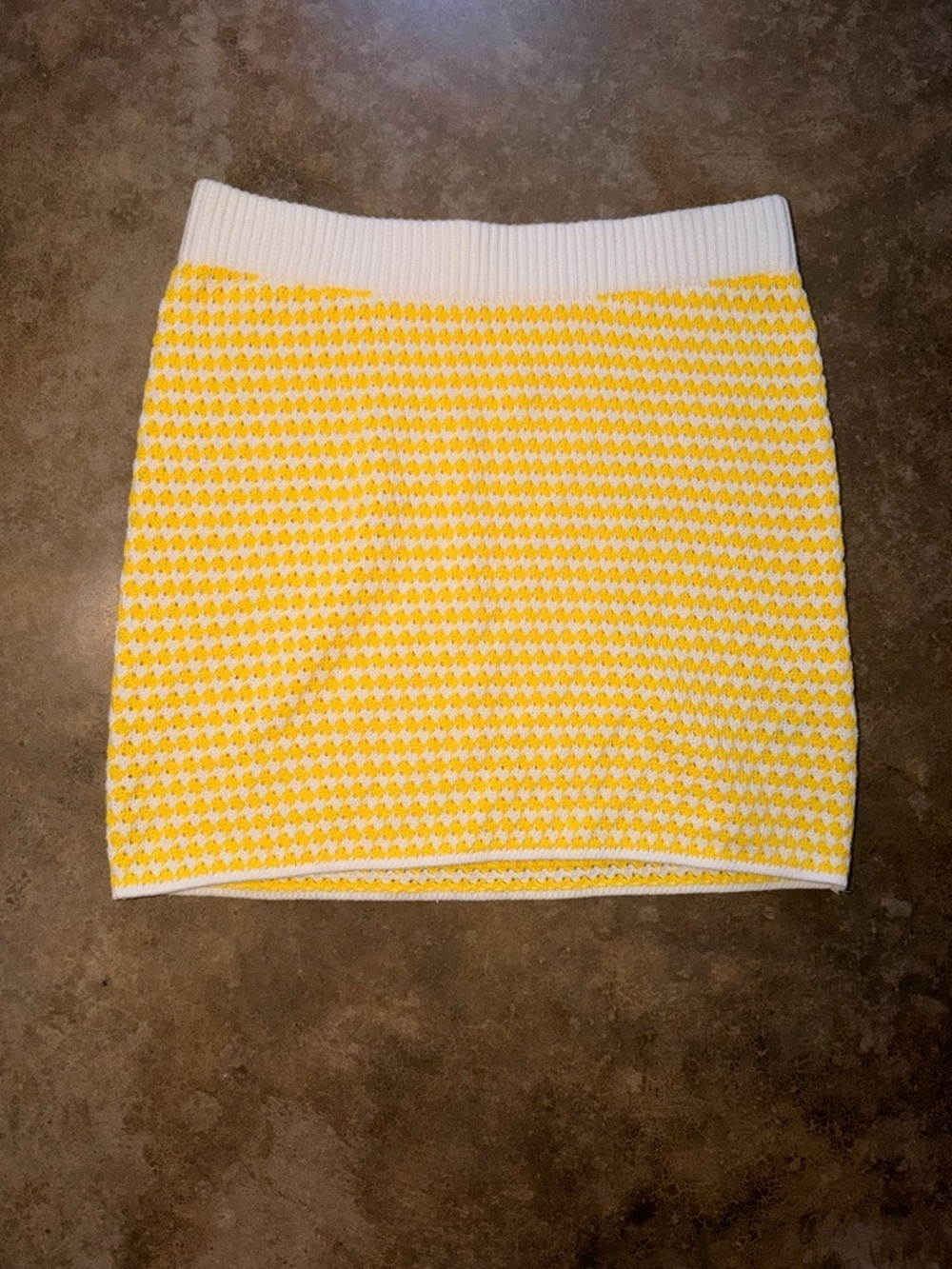 NWOT - Future Collective Yellow White Knit Mini Skirt Size S Summer